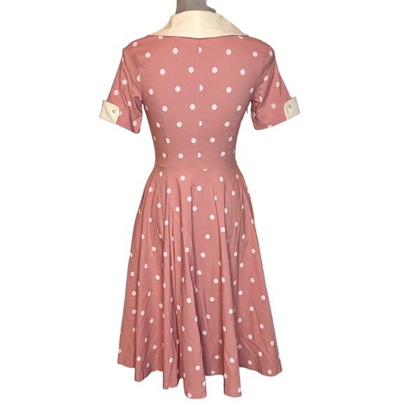 NWT GownTown Pink Polka Dot Vintage Style Fit & Flare Dress Small - Picture 4 of 11